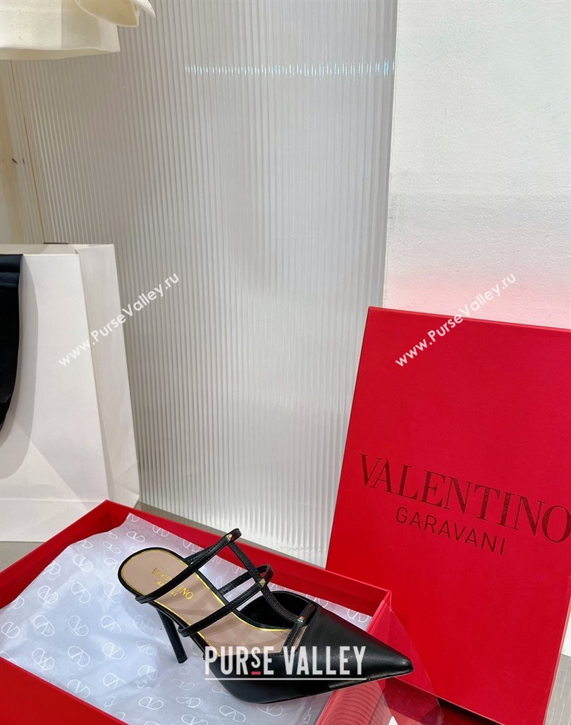 Valentino Rockstud Wispy Calfskin Heel Mules 9cm Black 2024 0227 (ZN-240227039)