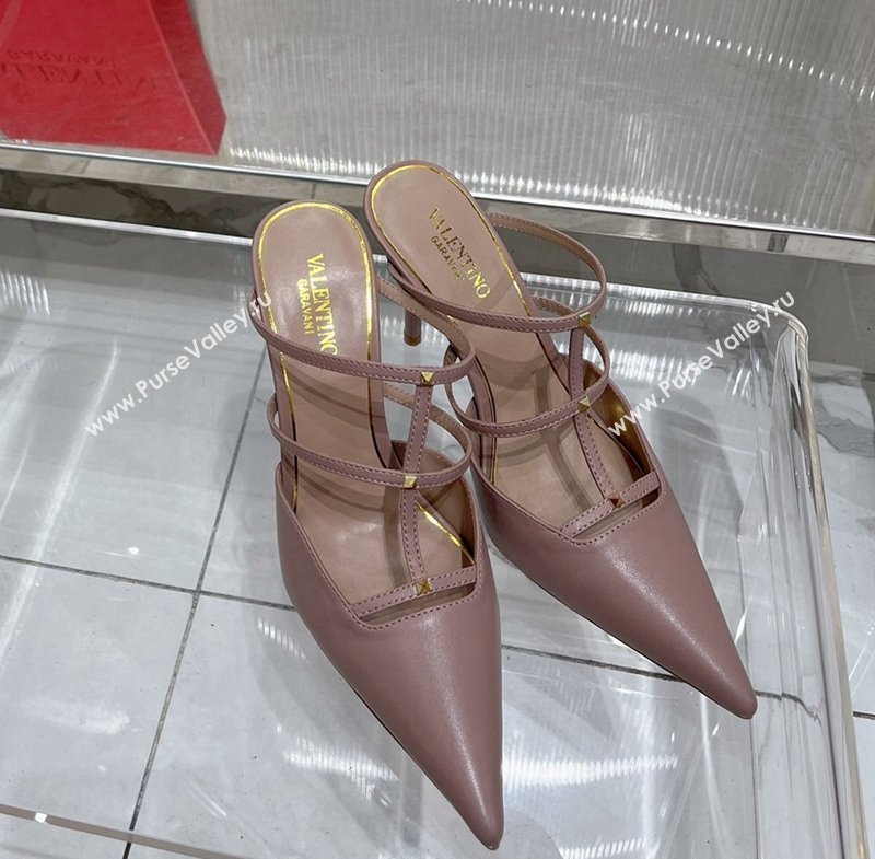 Valentino Rockstud Wispy Calfskin Heel Mules 9cm Nude 2024 0227 (ZN-240227040)