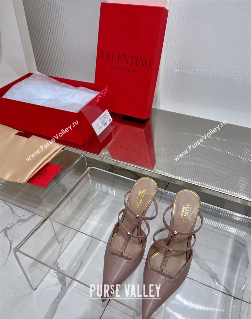 Valentino Rockstud Wispy Calfskin Heel Mules 9cm Nude 2024 0227 (ZN-240227040)