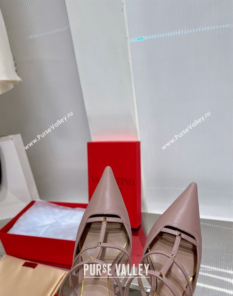 Valentino Rockstud Wispy Calfskin Heel Mules 9cm Nude 2024 0227 (ZN-240227040)