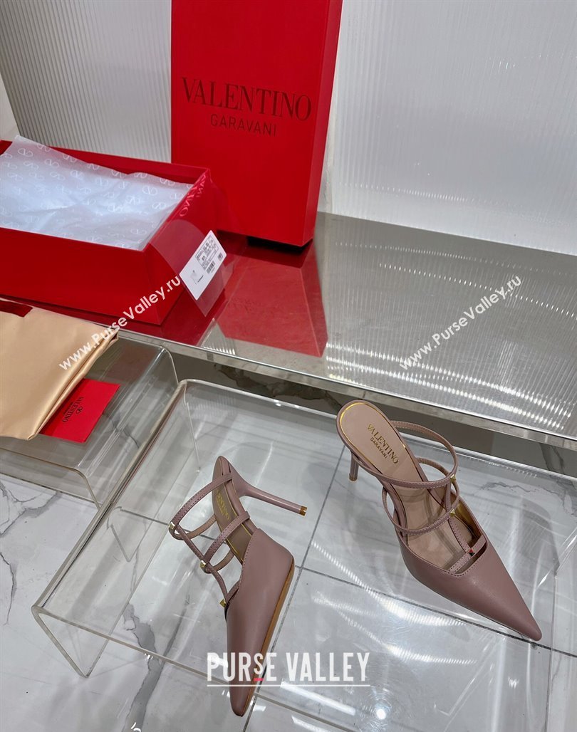 Valentino Rockstud Wispy Calfskin Heel Mules 9cm Nude 2024 0227 (ZN-240227040)