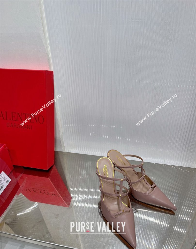 Valentino Rockstud Wispy Calfskin Heel Mules 9cm Nude 2024 0227 (ZN-240227040)