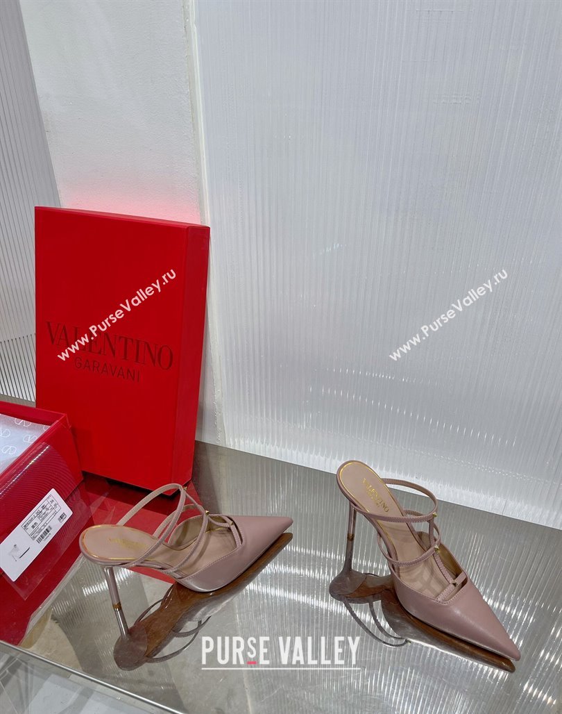 Valentino Rockstud Wispy Calfskin Heel Mules 9cm Nude 2024 0227 (ZN-240227040)
