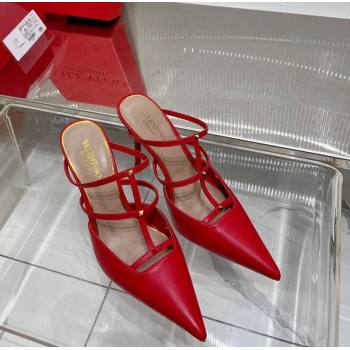 Valentino Rockstud Wispy Calfskin Heel Mules 9cm Red 2024 0227 (ZN-240227041)
