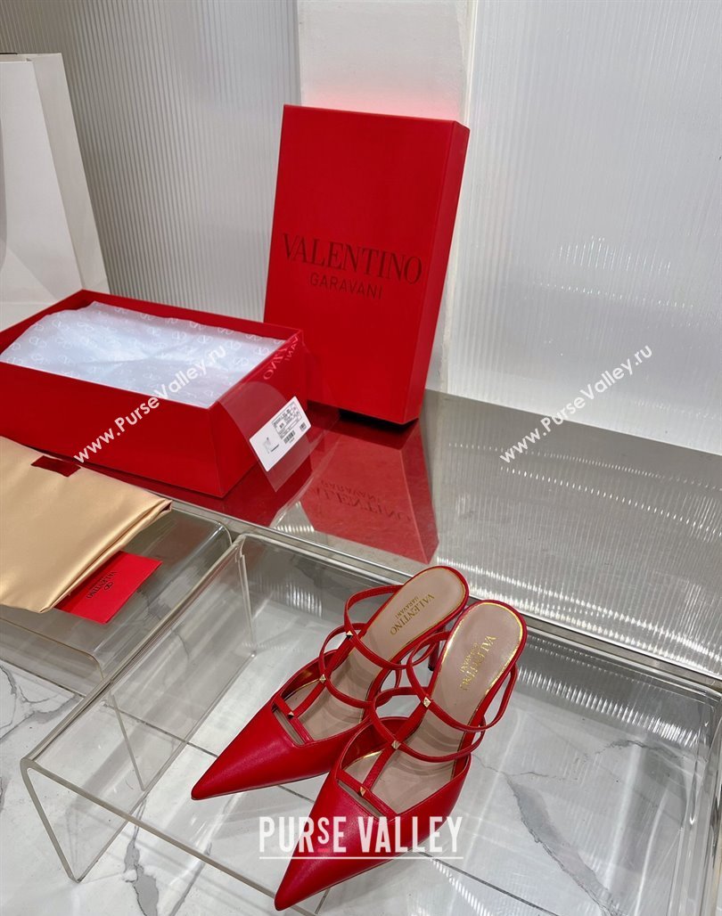 Valentino Rockstud Wispy Calfskin Heel Mules 9cm Red 2024 0227 (ZN-240227041)