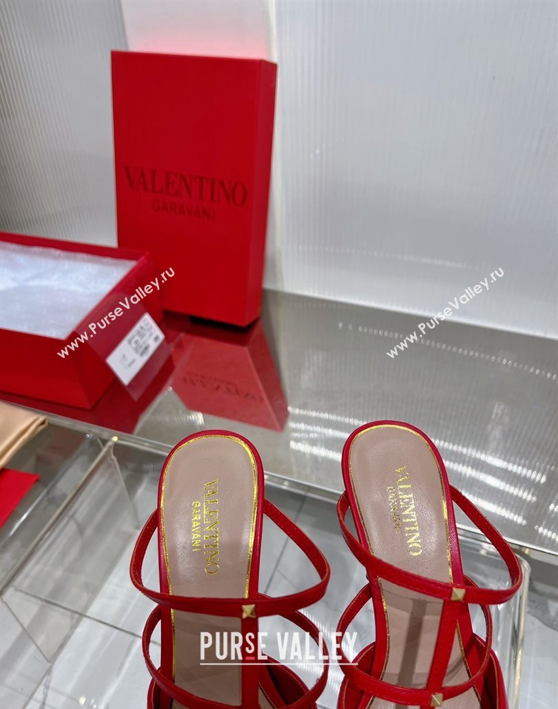 Valentino Rockstud Wispy Calfskin Heel Mules 9cm Red 2024 0227 (ZN-240227041)