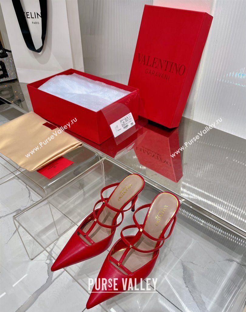 Valentino Rockstud Wispy Calfskin Heel Mules 9cm Red 2024 0227 (ZN-240227041)