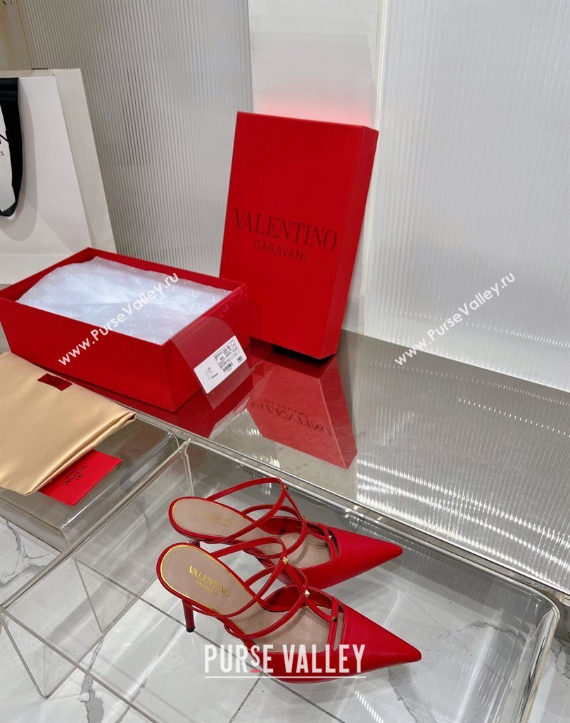 Valentino Rockstud Wispy Calfskin Heel Mules 9cm Red 2024 0227 (ZN-240227041)