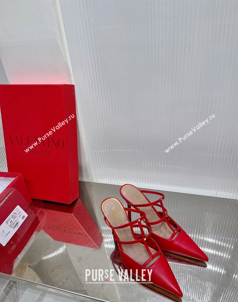 Valentino Rockstud Wispy Calfskin Heel Mules 9cm Red 2024 0227 (ZN-240227041)