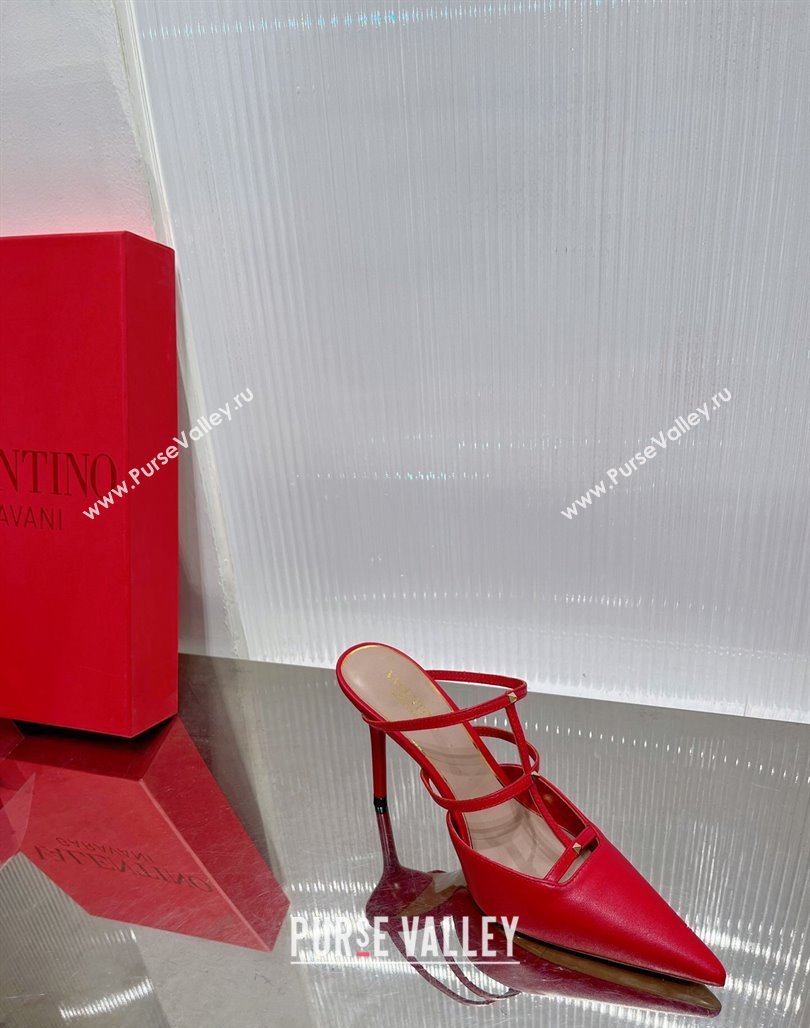 Valentino Rockstud Wispy Calfskin Heel Mules 9cm Red 2024 0227 (ZN-240227041)