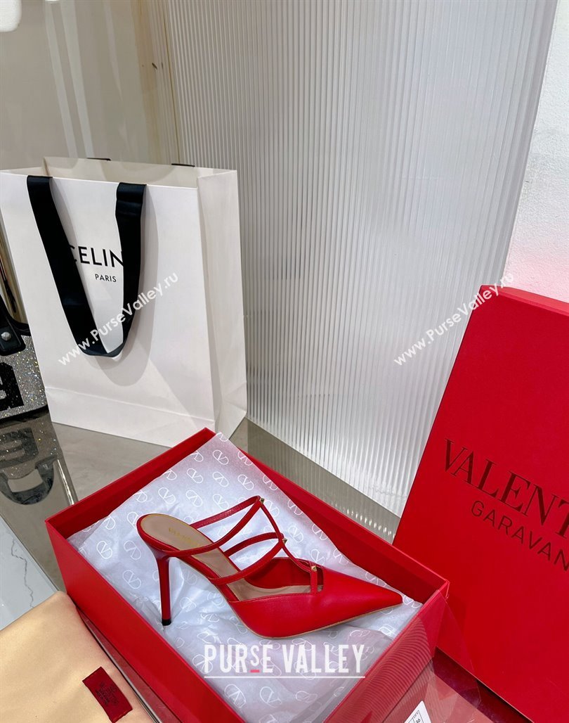 Valentino Rockstud Wispy Calfskin Heel Mules 9cm Red 2024 0227 (ZN-240227041)