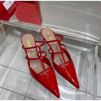 Valentino Rockstud Wispy Heel Mules 6cm in Patent Leather Red 2024 0227 (ZN-240227042)