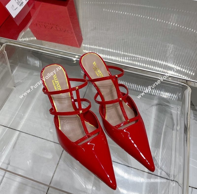 Valentino Rockstud Wispy Heel Mules 6cm in Patent Leather Red 2024 0227 (ZN-240227042)