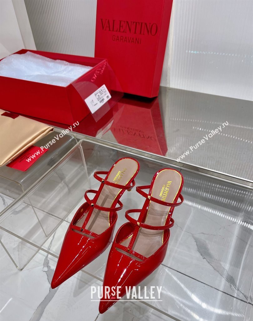 Valentino Rockstud Wispy Heel Mules 6cm in Patent Leather Red 2024 0227 (ZN-240227042)