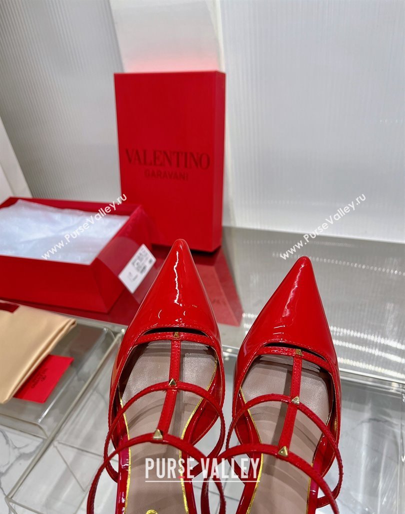 Valentino Rockstud Wispy Heel Mules 6cm in Patent Leather Red 2024 0227 (ZN-240227042)