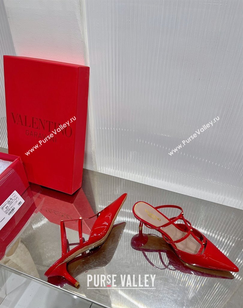 Valentino Rockstud Wispy Heel Mules 6cm in Patent Leather Red 2024 0227 (ZN-240227042)