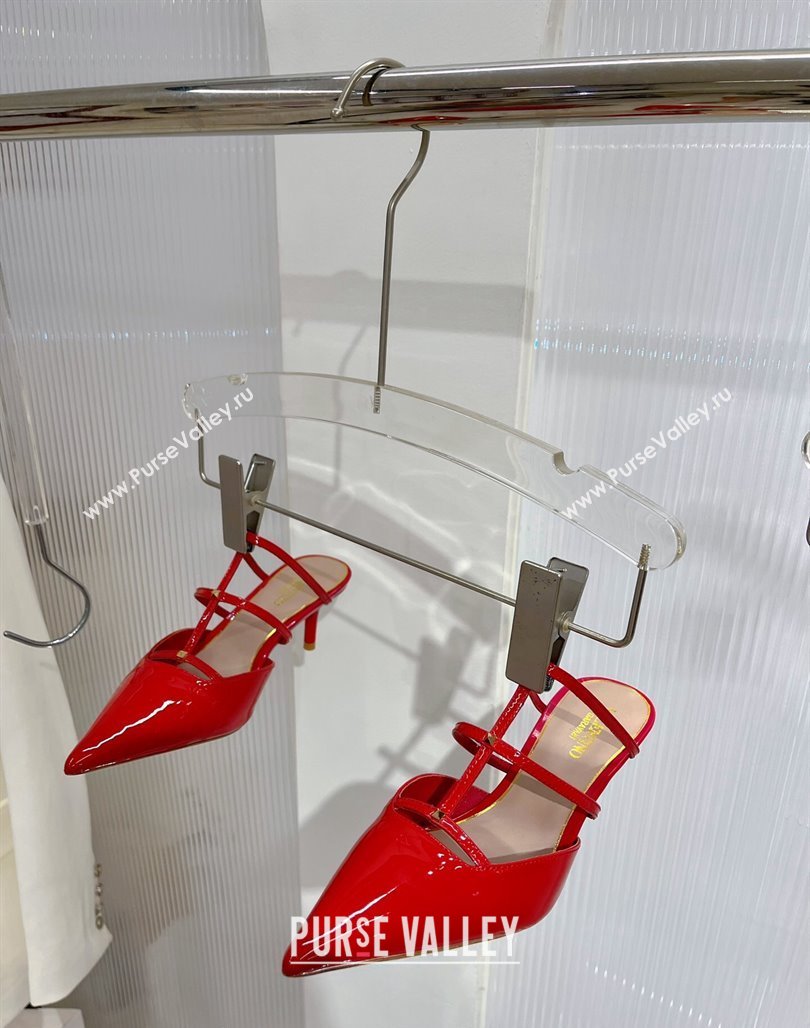Valentino Rockstud Wispy Heel Mules 6cm in Patent Leather Red 2024 0227 (ZN-240227042)