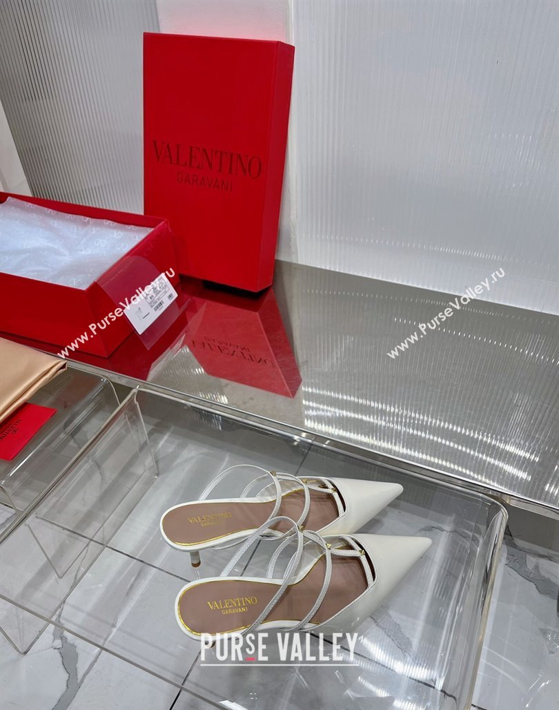 Valentino Rockstud Wispy Heel Mules 6cm in Patent Leather White 2024 0227 (ZN-240227043)