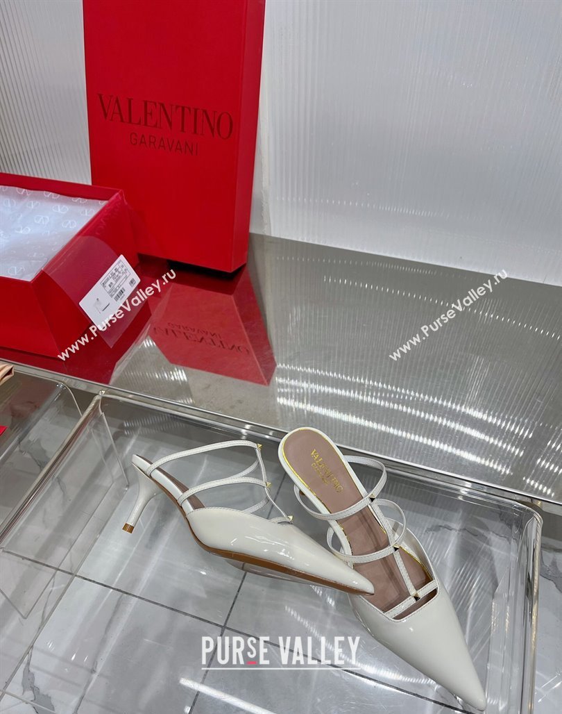 Valentino Rockstud Wispy Heel Mules 6cm in Patent Leather White 2024 0227 (ZN-240227043)