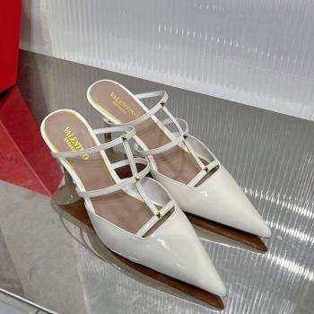 Valentino Rockstud Wispy Heel Mules 6cm in Patent Leather White 2024 0227 (ZN-240227043)