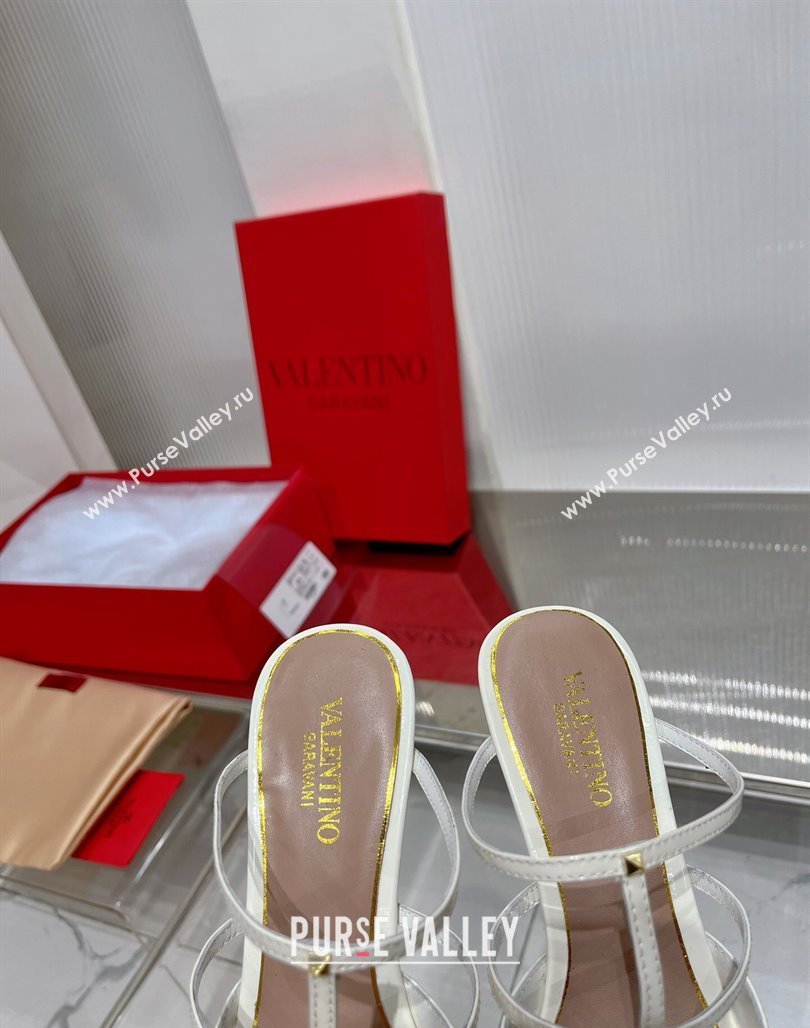Valentino Rockstud Wispy Heel Mules 6cm in Patent Leather White 2024 0227 (ZN-240227043)
