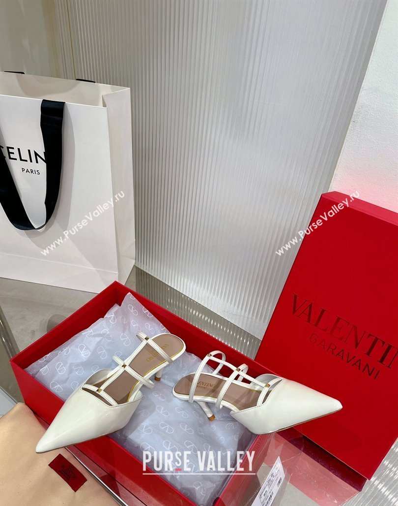 Valentino Rockstud Wispy Heel Mules 6cm in Patent Leather White 2024 0227 (ZN-240227043)