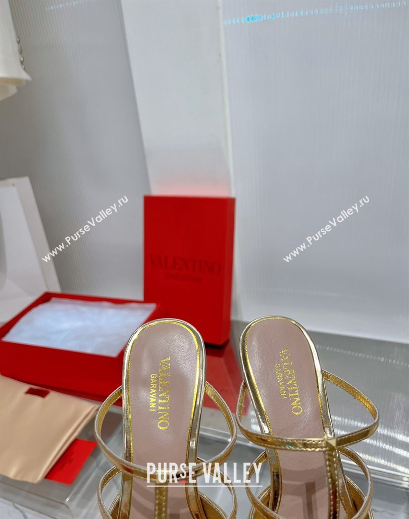Valentino Rockstud Wispy Heel Mules 6cm in in Glazed Metallic Leather Gold 2024 0227 (ZN-240227046)