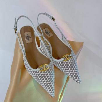 Valentino The Bold Edition VLogo Slingback Pumps 3cm in Mesh White 2024 0227 (ZN-240227050)