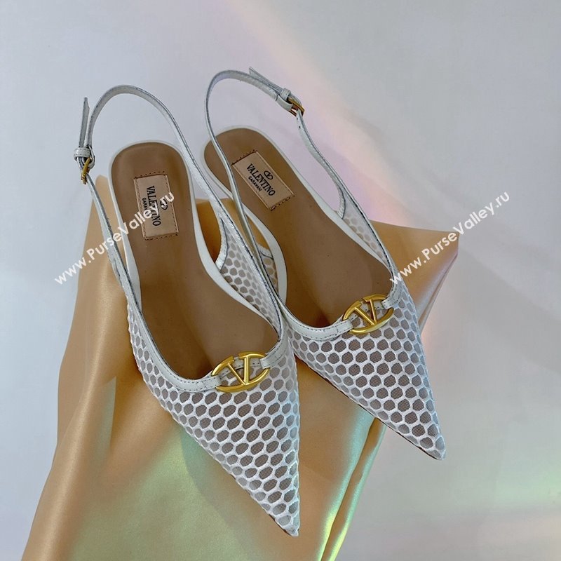 Valentino The Bold Edition VLogo Slingback Pumps 3cm in Mesh White 2024 0227 (ZN-240227050)