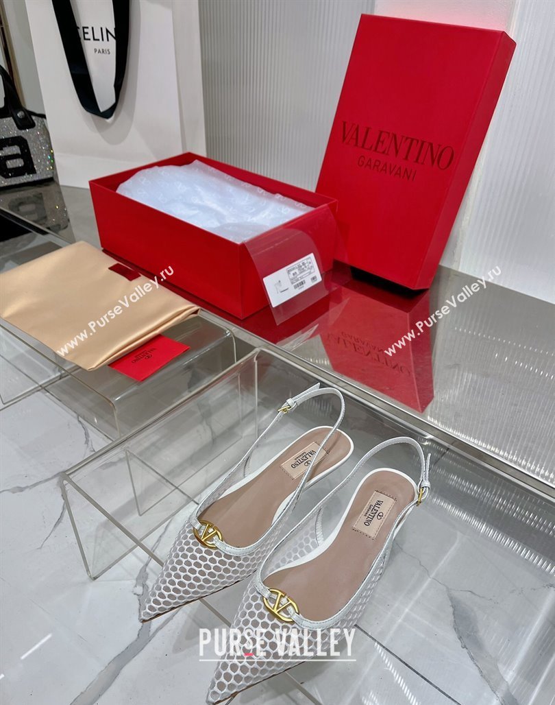 Valentino The Bold Edition VLogo Slingback Pumps 3cm in Mesh White 2024 0227 (ZN-240227050)