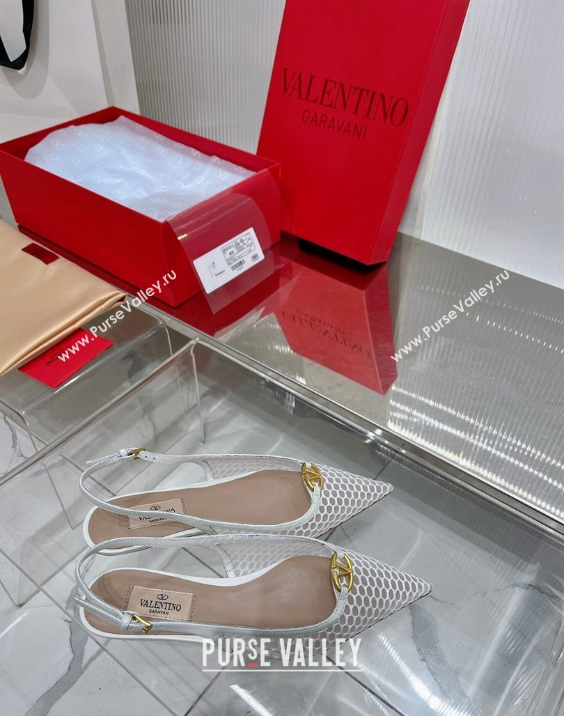 Valentino The Bold Edition VLogo Slingback Pumps 3cm in Mesh White 2024 0227 (ZN-240227050)