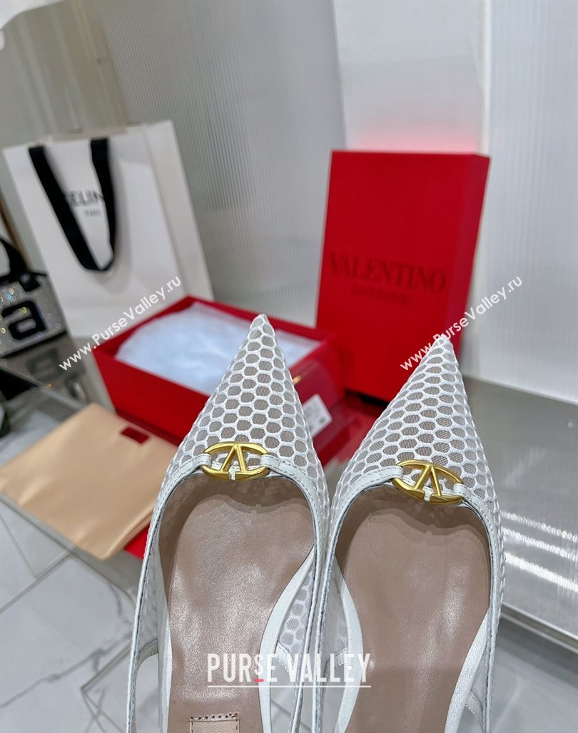 Valentino The Bold Edition VLogo Slingback Pumps 3cm in Mesh White 2024 0227 (ZN-240227050)