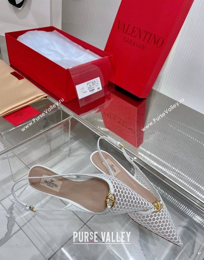 Valentino The Bold Edition VLogo Slingback Pumps 3cm in Mesh White 2024 0227 (ZN-240227050)
