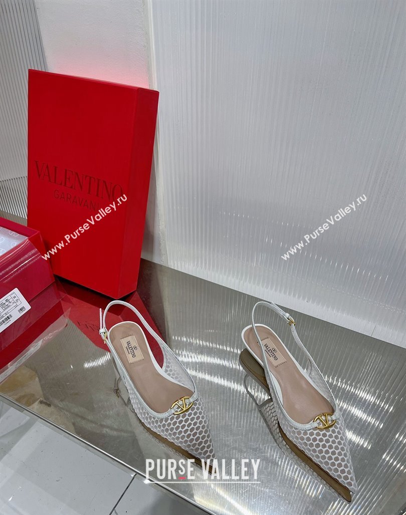 Valentino The Bold Edition VLogo Slingback Pumps 3cm in Mesh White 2024 0227 (ZN-240227050)
