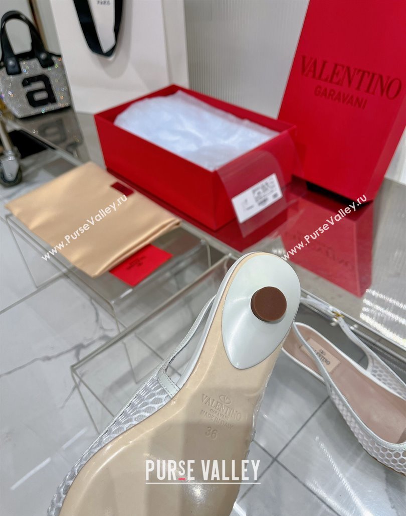 Valentino The Bold Edition VLogo Slingback Pumps 3cm in Mesh White 2024 0227 (ZN-240227050)