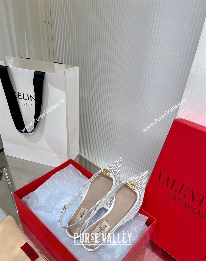 Valentino The Bold Edition VLogo Slingback Pumps 3cm in Mesh White 2024 0227 (ZN-240227050)