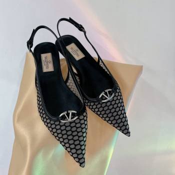 Valentino The Bold Edition VLogo Slingback Pumps 3cm in Mesh Black 2024 0227 (ZN-240227051)