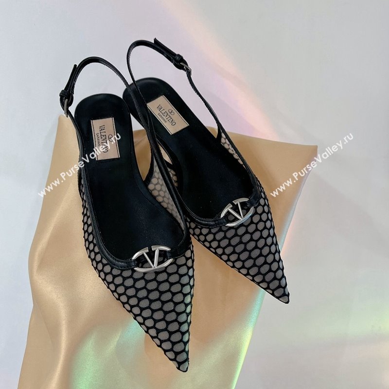 Valentino The Bold Edition VLogo Slingback Pumps 3cm in Mesh Black 2024 0227 (ZN-240227051)