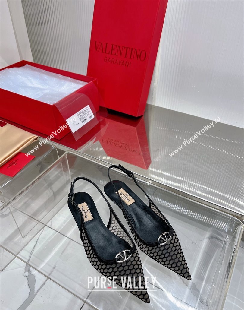 Valentino The Bold Edition VLogo Slingback Pumps 3cm in Mesh Black 2024 0227 (ZN-240227051)