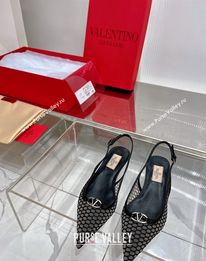 Valentino The Bold Edition VLogo Slingback Pumps 3cm in Mesh Black 2024 0227 (ZN-240227051)