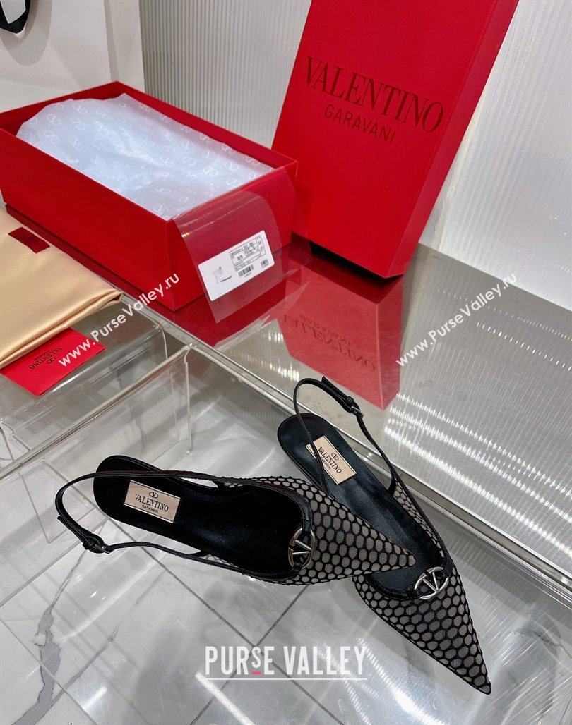 Valentino The Bold Edition VLogo Slingback Pumps 3cm in Mesh Black 2024 0227 (ZN-240227051)
