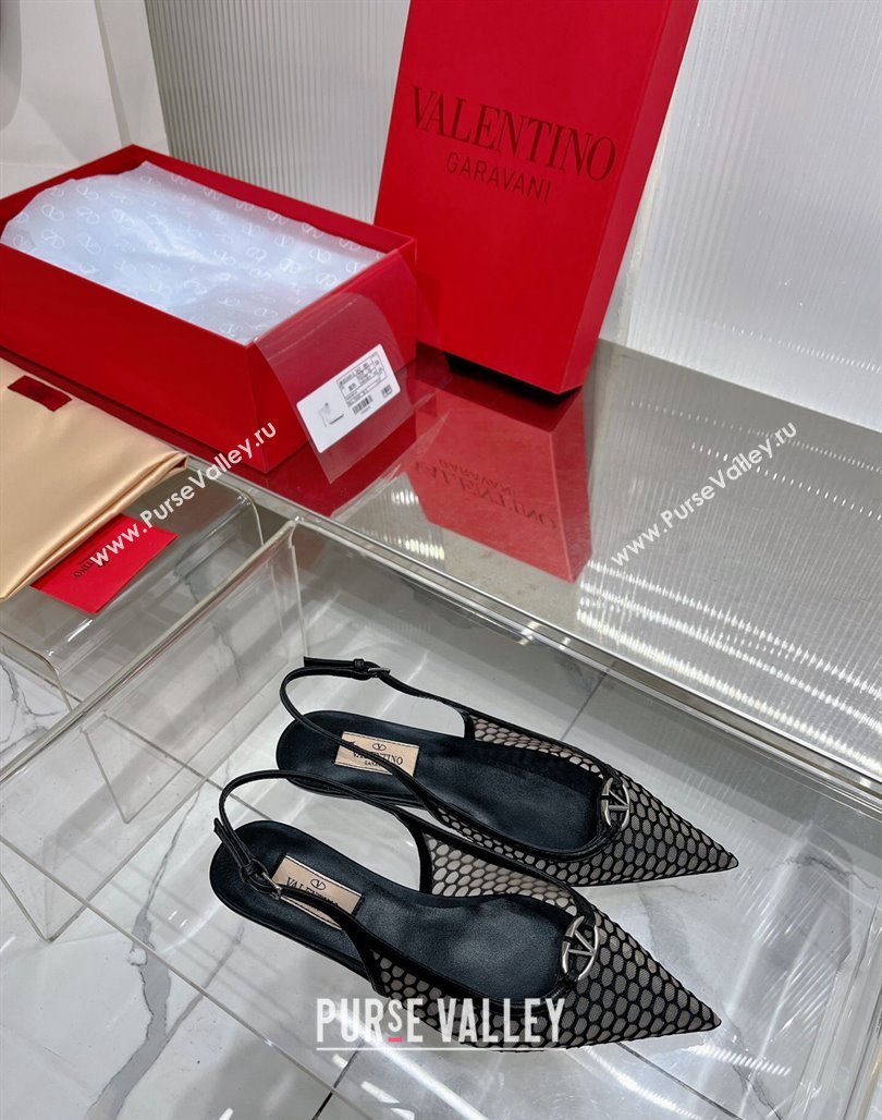 Valentino The Bold Edition VLogo Slingback Pumps 3cm in Mesh Black 2024 0227 (ZN-240227051)