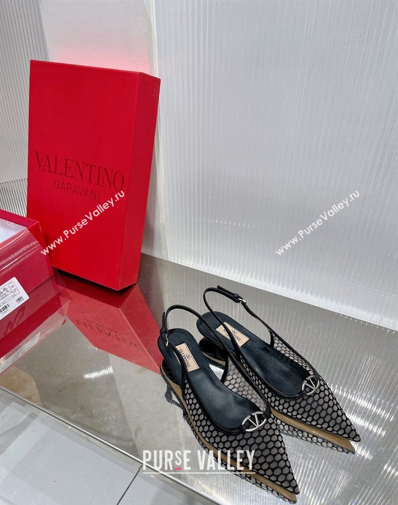 Valentino The Bold Edition VLogo Slingback Pumps 3cm in Mesh Black 2024 0227 (ZN-240227051)
