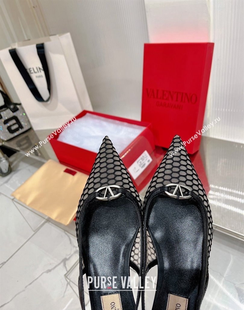Valentino The Bold Edition VLogo Slingback Pumps 3cm in Mesh Black 2024 0227 (ZN-240227051)