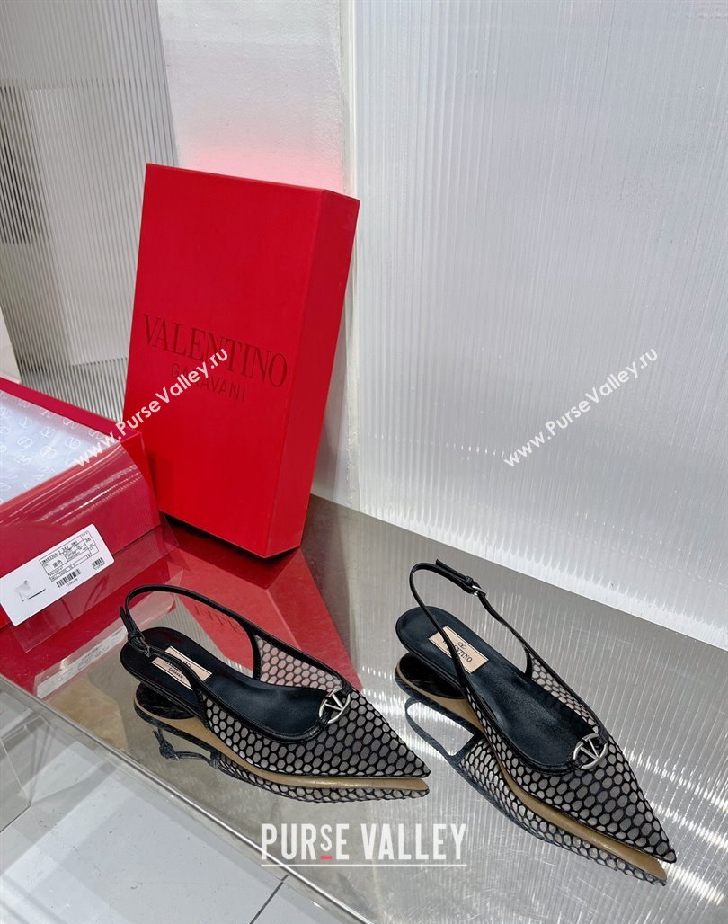 Valentino The Bold Edition VLogo Slingback Pumps 3cm in Mesh Black 2024 0227 (ZN-240227051)