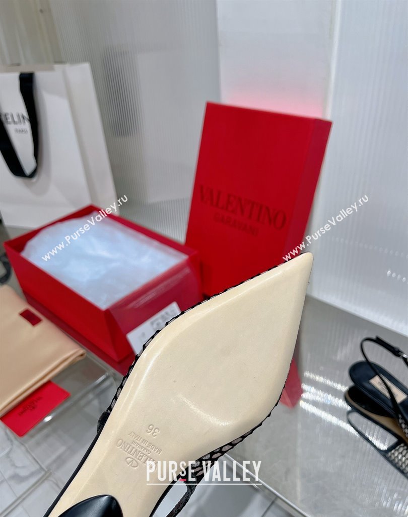 Valentino The Bold Edition VLogo Slingback Pumps 3cm in Mesh Black 2024 0227 (ZN-240227051)