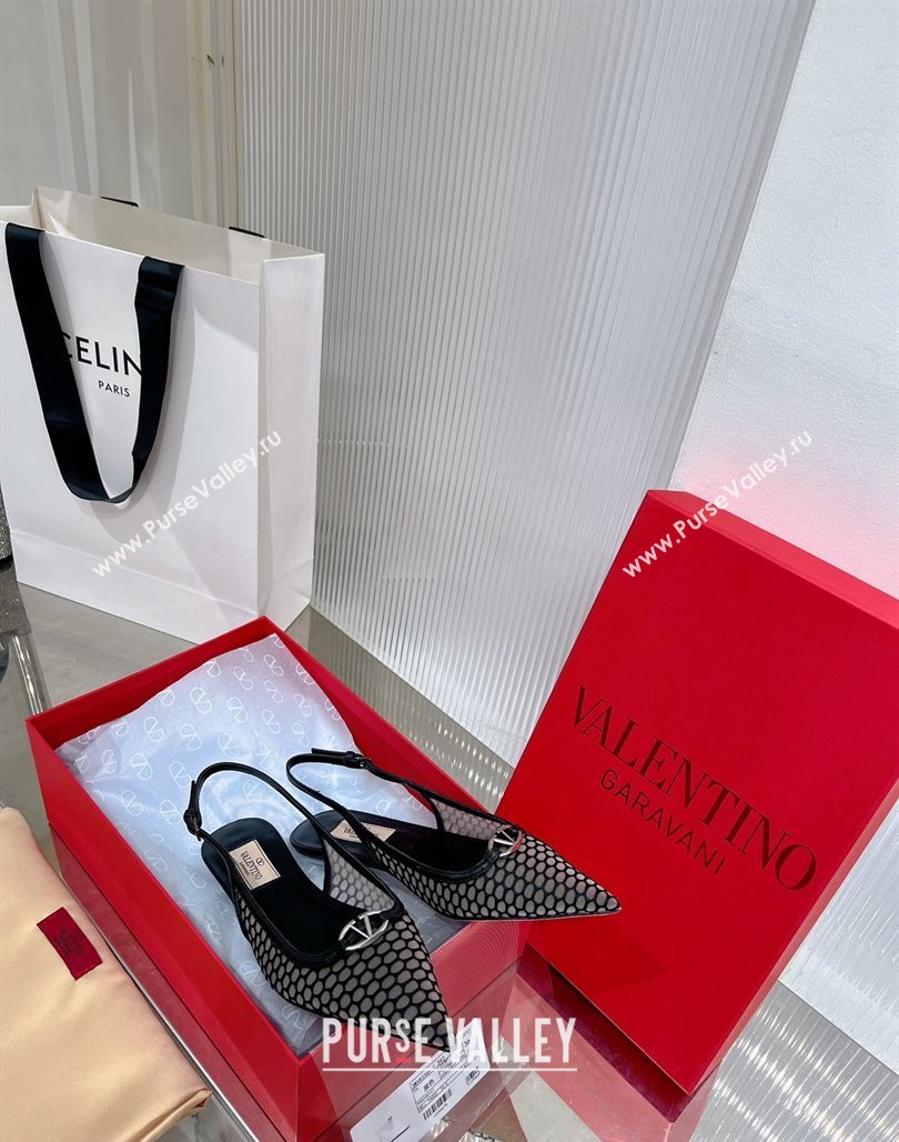 Valentino The Bold Edition VLogo Slingback Pumps 3cm in Mesh Black 2024 0227 (ZN-240227051)