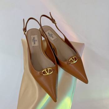 Valentino The Bold Edition VLogo Slingback Pumps 3cm in Calfskin Brown 2024 0227 (ZN-240227052)