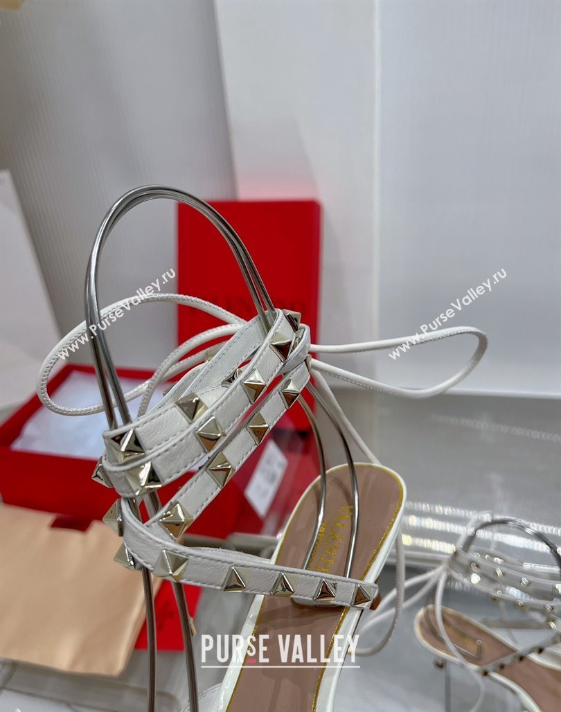 Valentino Rockstud Pumps 6cm with Wrap Strap and Lace-ups in Patent Leather White 2024 0227 (ZN-240227013)
