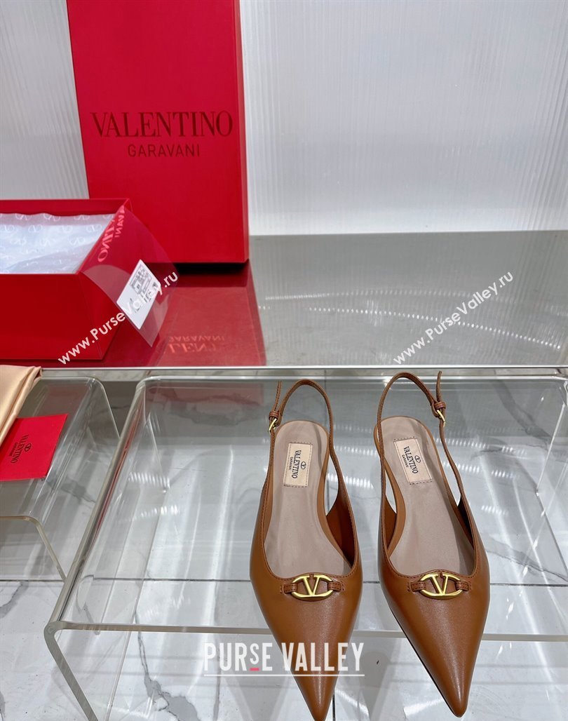 Valentino The Bold Edition VLogo Slingback Pumps 3cm in Calfskin Brown 2024 0227 (ZN-240227052)